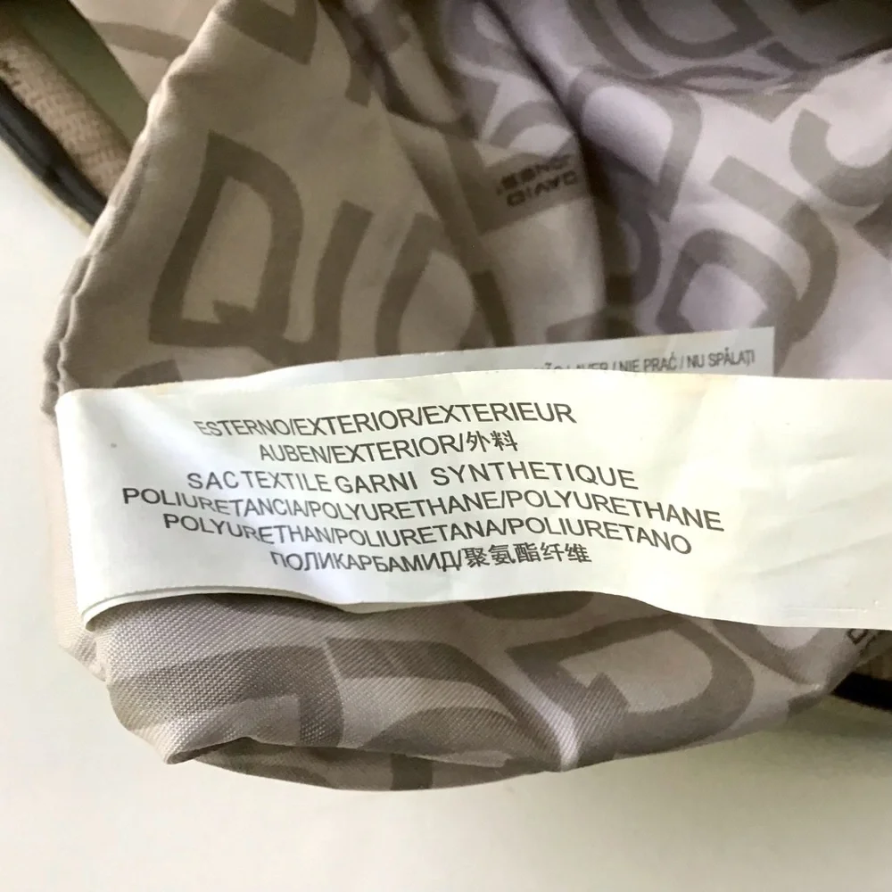 David Jones Tote Purse Hobo Bag Cream & Black Textile Print & Synthetic Leather